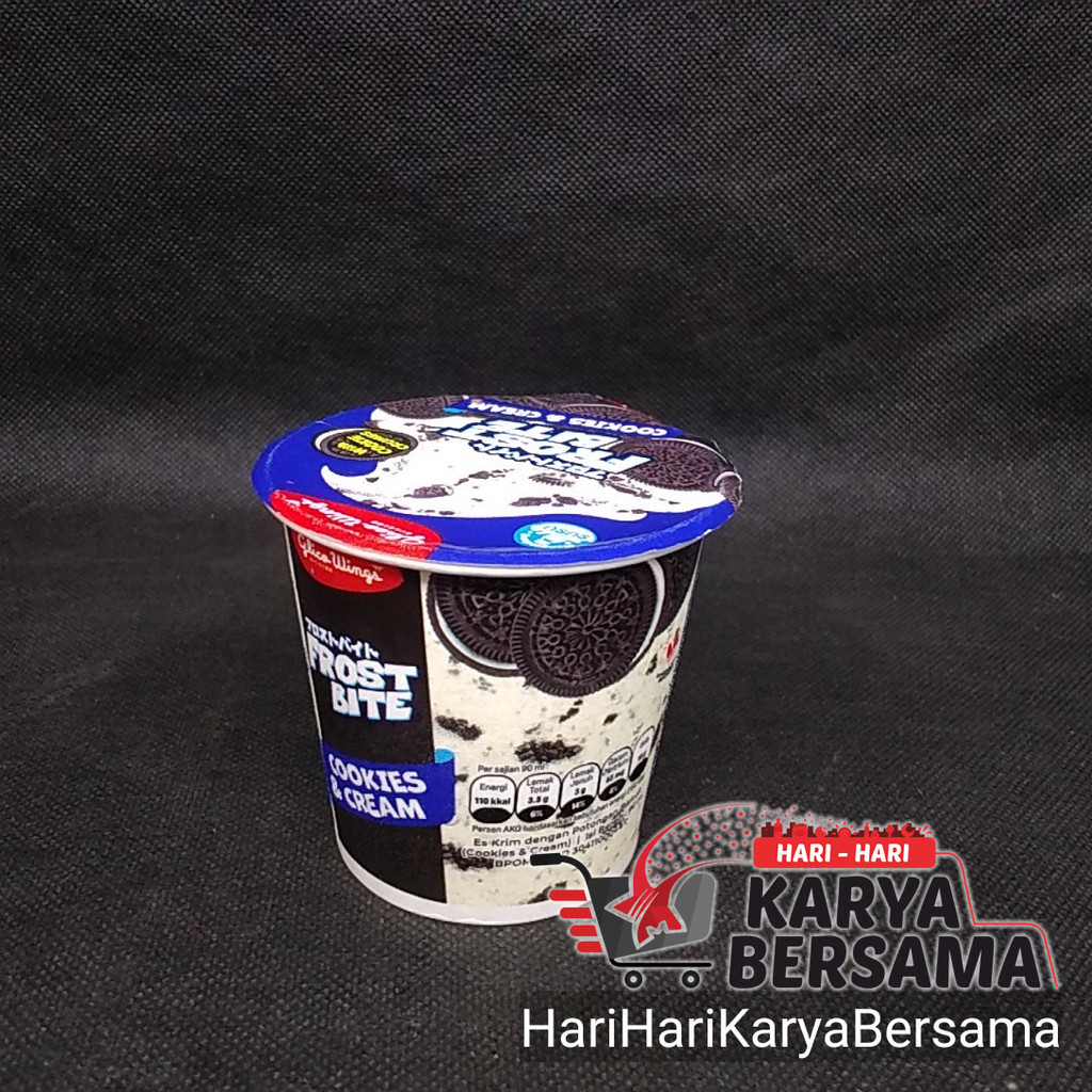 MAKANAN BEKU ES KRIM ICE CREAM GLICO WINGS FROST BITE COOKIES & CREAM CUP 90ML