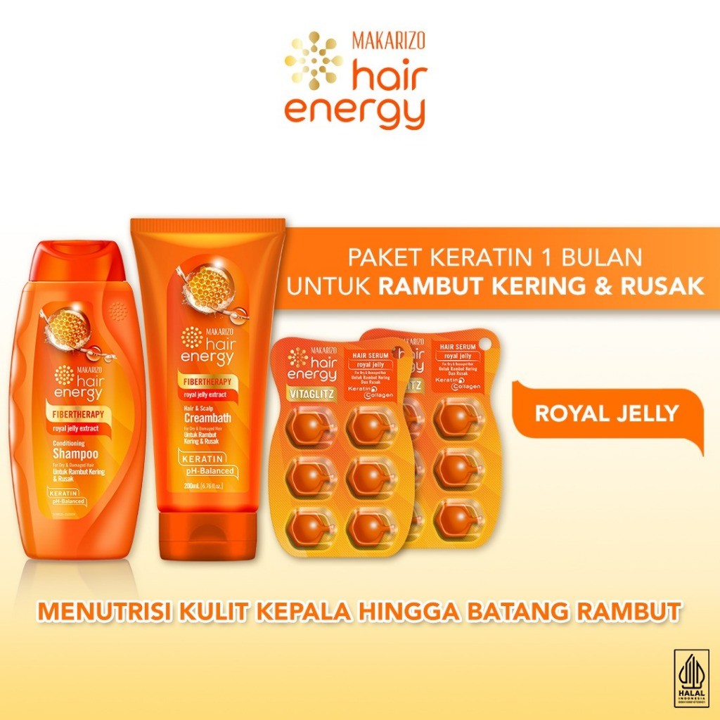 Paket KERATIN Makarizo Hair Energy Rawat Rambut Kering & Rusak - Varian ROYAL JELLY