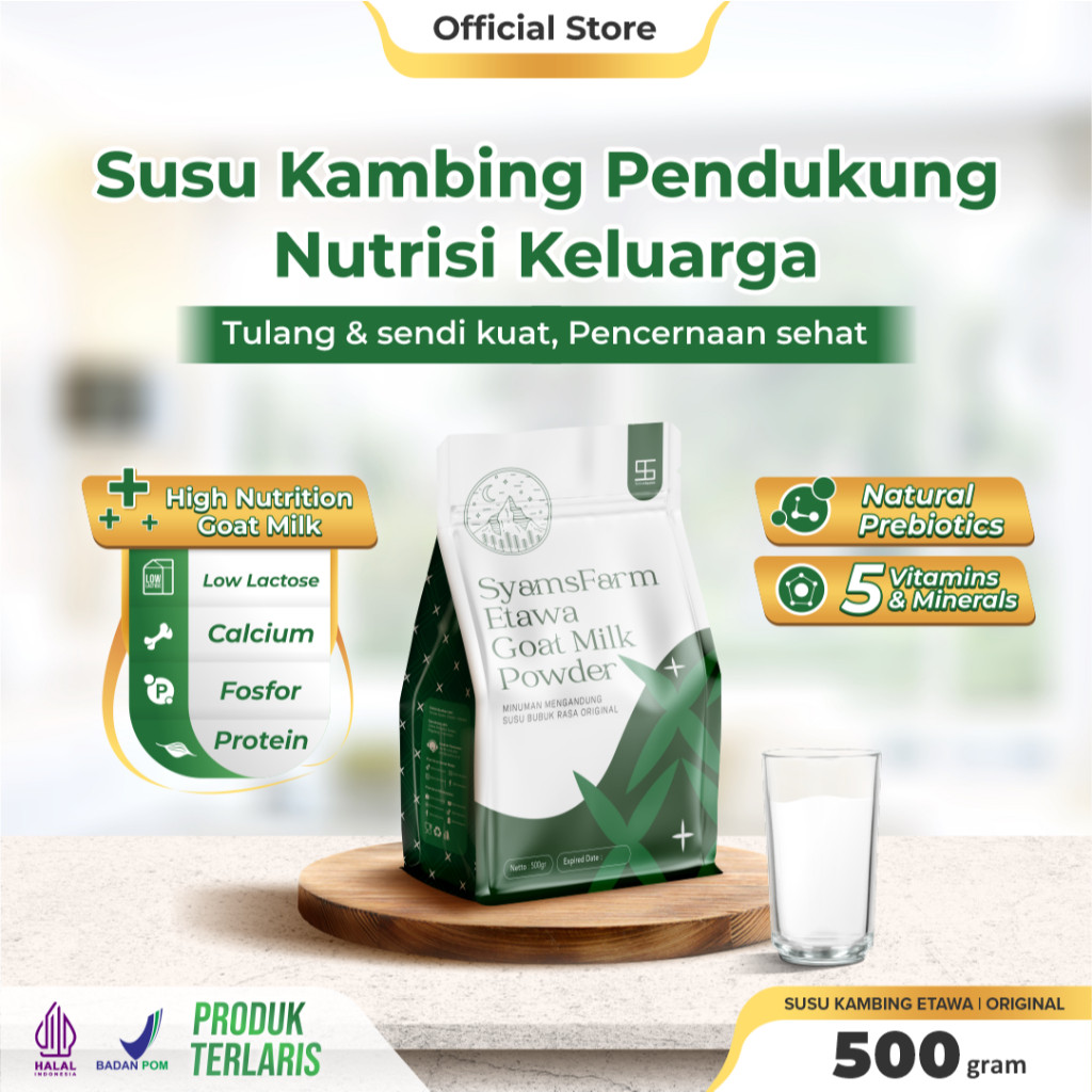 

Ternak Syams Susu Kambing Etawa Bubuk Rasa Original 500 gram alami rendah gula mengatasi asam urat nyeri sendi osteoporosis kebas keram kesemutan pengeroposan tulang lansia pegel linu radang asma syaraf kejepit diabetes hipertensi rendah laktosa herbal