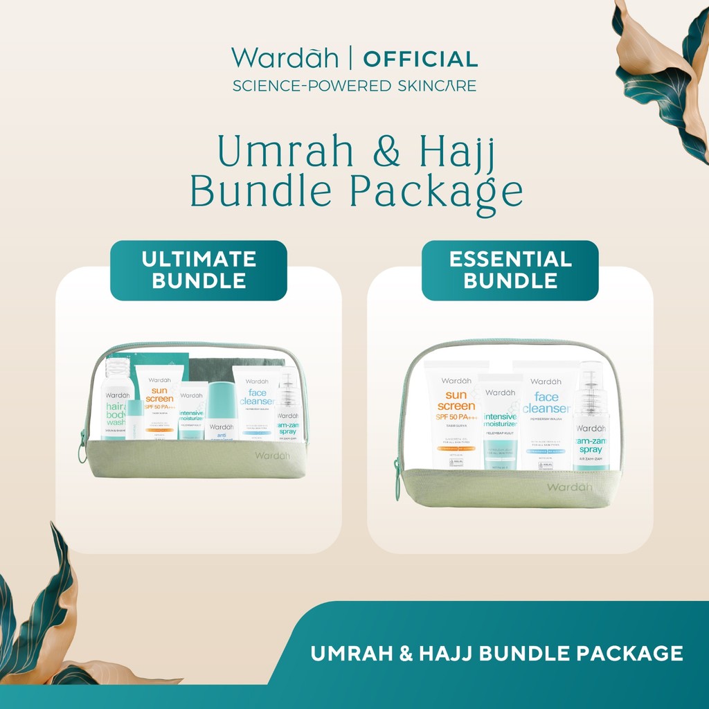 Wardah Umrah & Hajj Package - Paket Haji dan Umroh - Hair and Body Wash, Face Cleanser, Sunscreen SP
