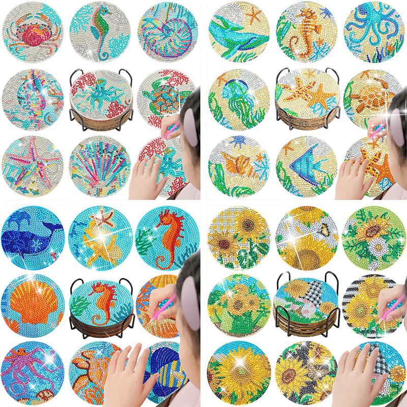 

GATYZTORY 8pc/Sets Diamond Painting Coasters For Drinks Diy Coaster Diamond Art Kits For Adults Kids Beginners Diamond Art Craft