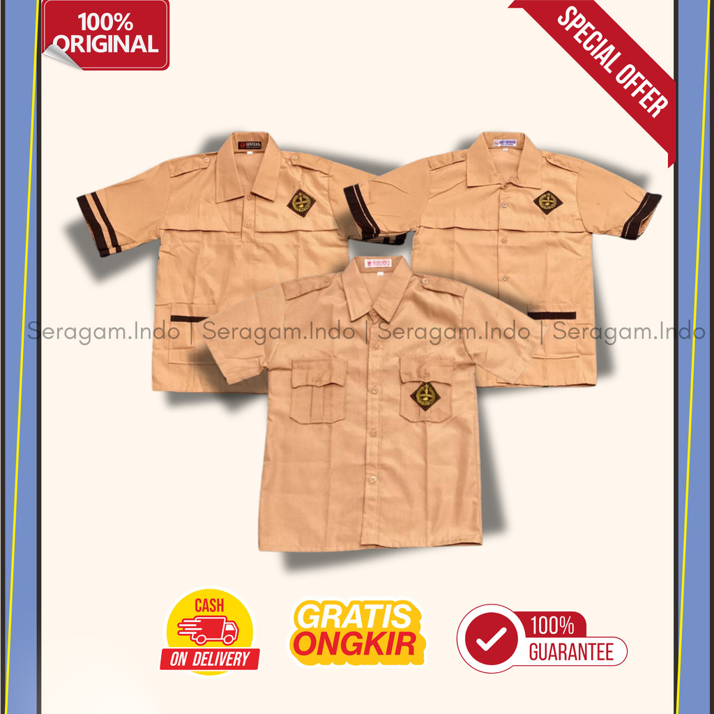 Baju Seragam Pramuka Lengan Pendek SD MI Laki-Laki Bahan Katun Oxford Seragam Sekolah Pramuka