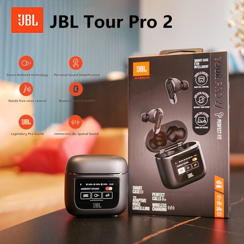 Headset JBL Tur Pro 2 TWS Bluetooth LCD Touch Screen Wireless Earbuds with ANC+ENC Noise Cancelling 