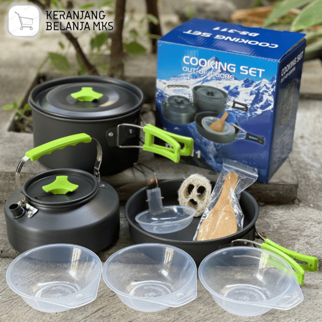 Set Alat Masak Camping Outdoor Cooking Set Aluminium 7 in 1 / Alat Masak Camping / Cooking Set Outdo