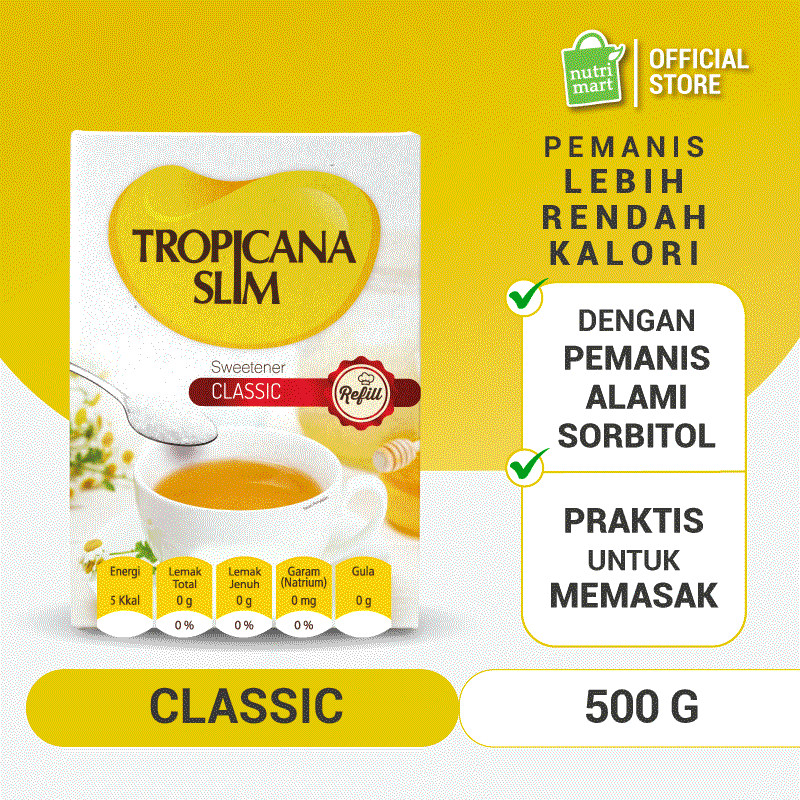 

Tropicana Slim Sweetener Classic Refill 500gr - Pemanis untuk Bantu Batasi Gula
