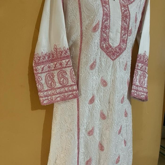 Laqueens one set kurta India chikankari putih pink Pakistan bordir setelan wanita remaja dewasa leba