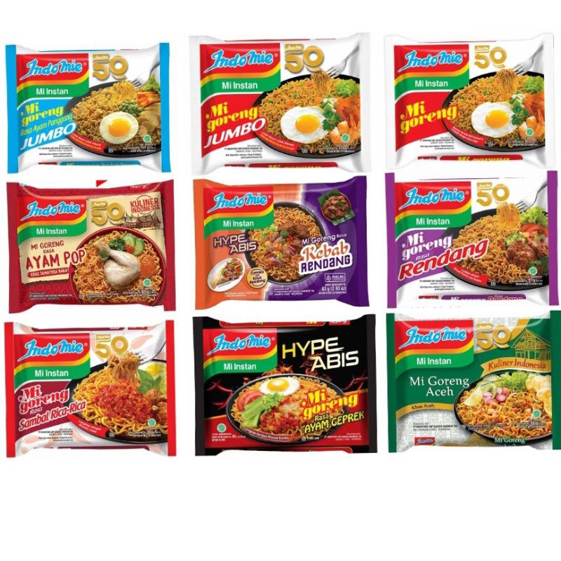 

Indomie Goreng Original / Rendang / Ayam Pop / Aceh / Ayam Geprek / Sambal Rica / Kebab Rendang