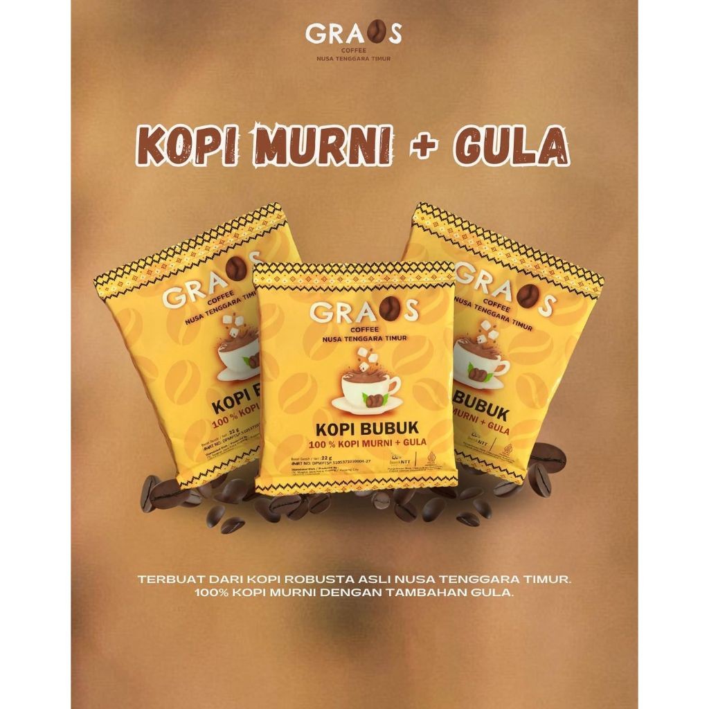 

Kopi Sachets Flores Asli NTT Graos Coffee Kopi Murni + Gula