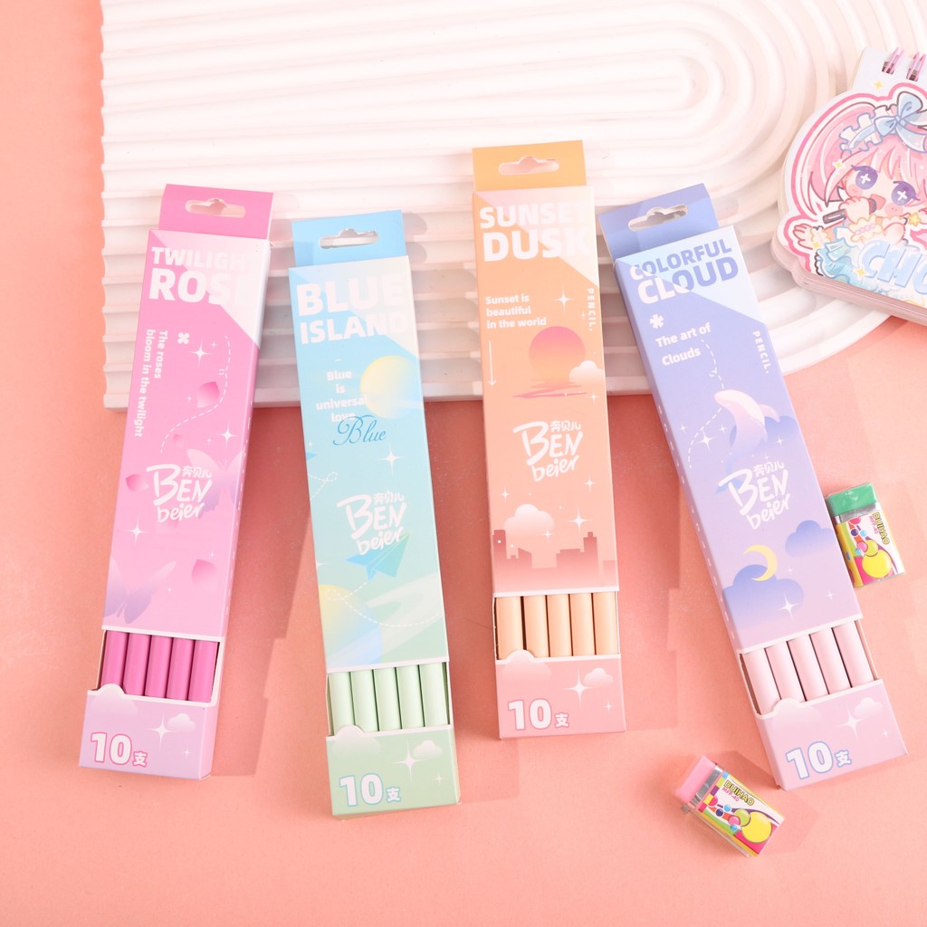 

TERFAVORIT! 1 SET 10 PCS PENSIL HB MOTIF AESTHETIC CITY WARNA PASTEL YANG MENARIK DAN LEMBUT