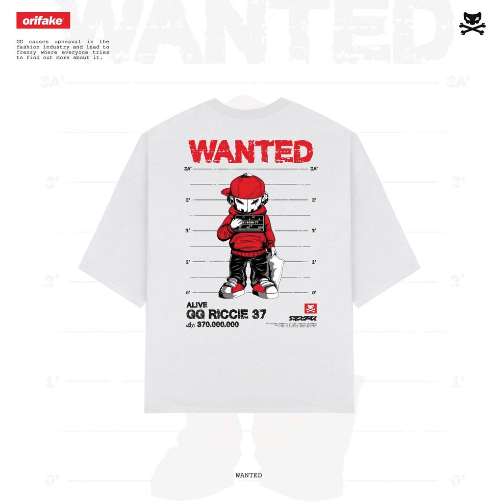 [ORI] ORIFAKE-T-Shirt Oversize Design Wanted White Kaos Pria