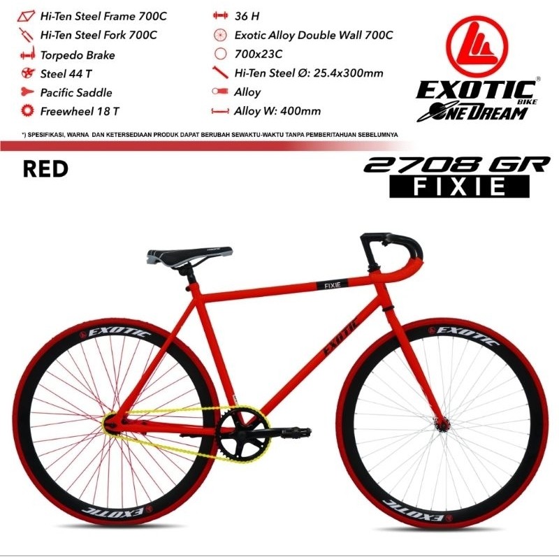 Sepeda Fixie Exotic 2708 GR Rem Torpedo Fixie Bike Exotic 2708GR Roadbike Road Bike by Pacific Bike