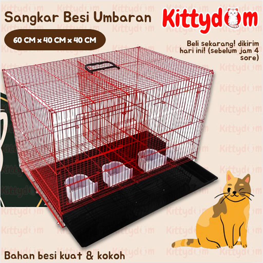 KITTYDOM Sangkar Kandang Sekat Umbaran Size 60x40x40 Sangkar Kotak Besi Kandang Hewan Kucing Anjing 