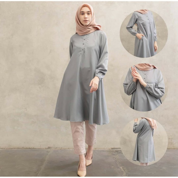 Atasan Tunik Wanita Remaja MARYANI TUNIK Baju Long Tunik Putih - Putih, S