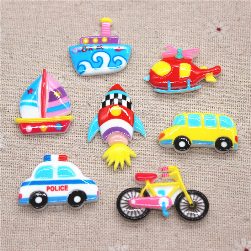 

10PCS Mix Style Transportation Resin Car/Boat/Bike/Helicopter/Rocket Miniature Flatback Cabochon DIY Craft Scrapbooking