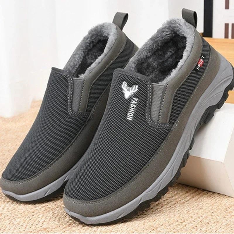Men Tennis Shoes Warm Breathable Soft Bottom Non -Slip Casual Shoes Plus Velvet Comfort Slip-On Walk
