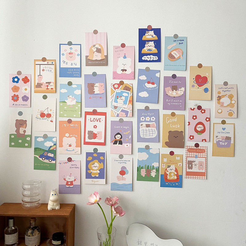 

Korean Ins Cute Bear Rabbit Postcard Set Diy Cartoon Photo Cards Children's Room Background Kawaii Decorative Card 30 Sheets