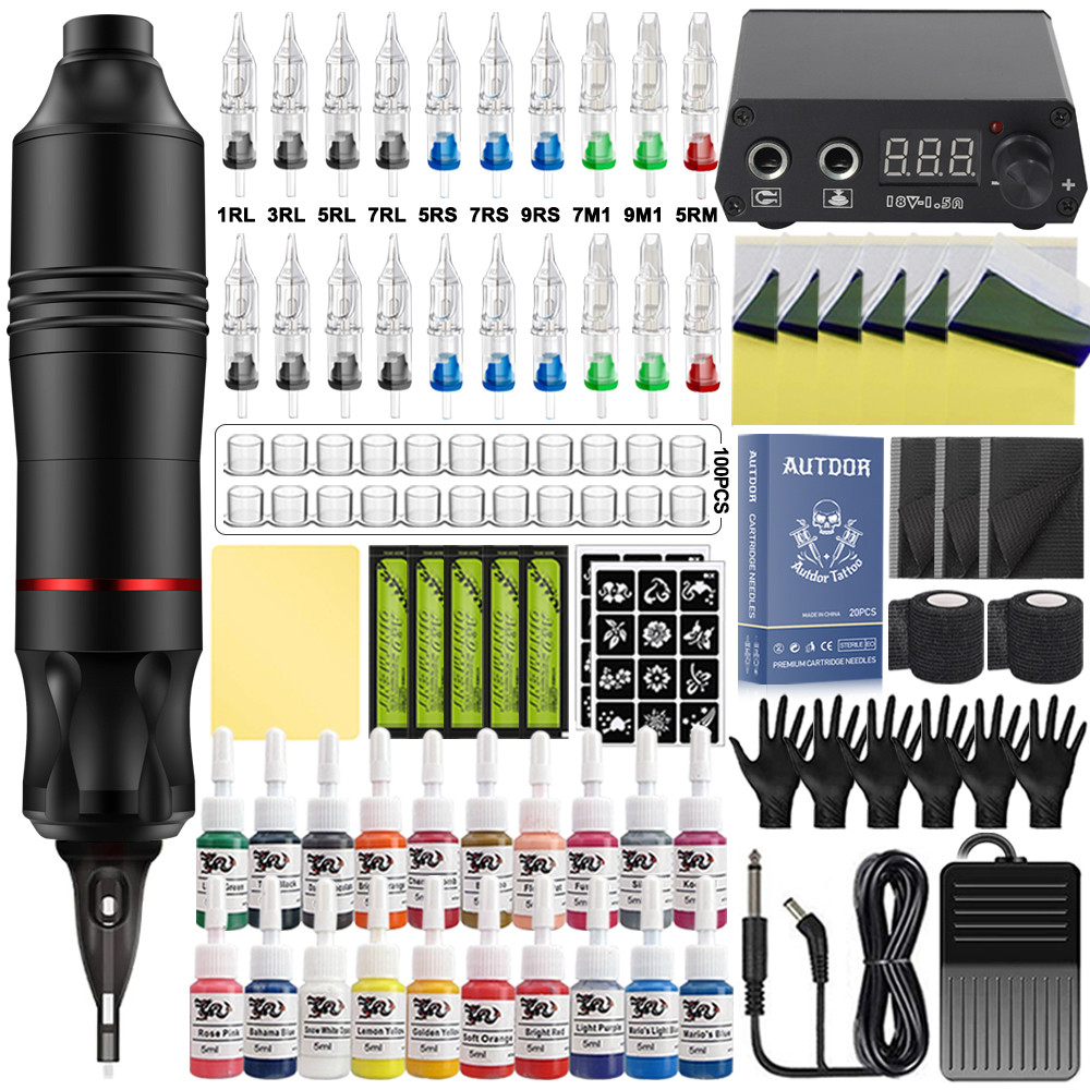 Tattoo Pen Machine Kit Professional Rotary Pen Set with Tattoo Power Supply Cartridge Needles Tattoo