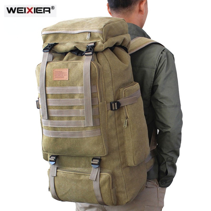 60L Large 2024 New Bag Canvas Backpack  Bags Camping Hiking Rucksack  Mochila bolsoa Travel Molle Me