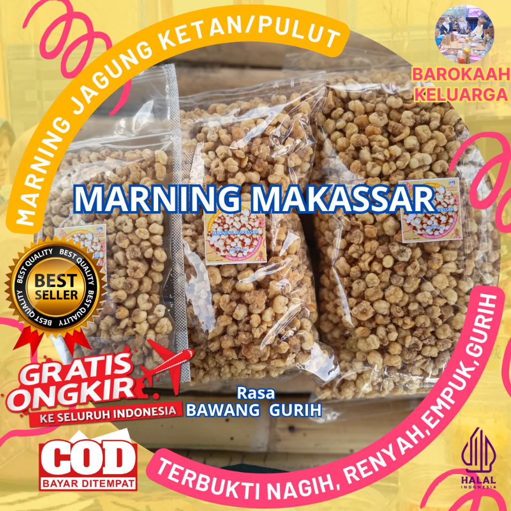 

MAKARONI SNACK MARNING JAGUNG SUPER EMPUK/ MARNENG SULTAN JAGUNG KETAN KILOAN 100 gr, 250 gr 500 gr, 1KG GURIH BAWANG HARGA SPESIAL
