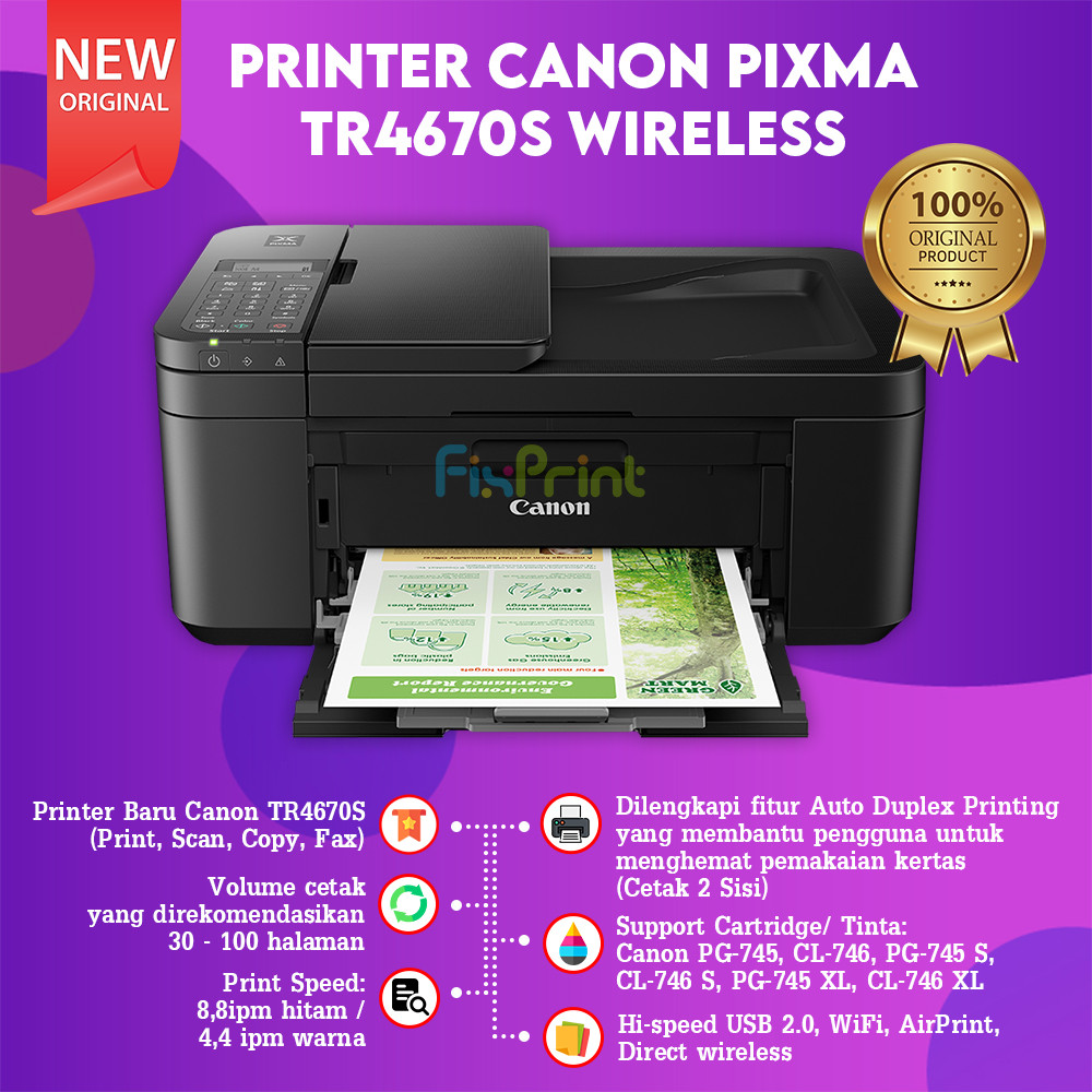 FixPrint - Printer Pixma Canon TR4670S Pixma Print Scan Copy TR 4670S TR-4670S WiFi F4 ADF / HP Desk