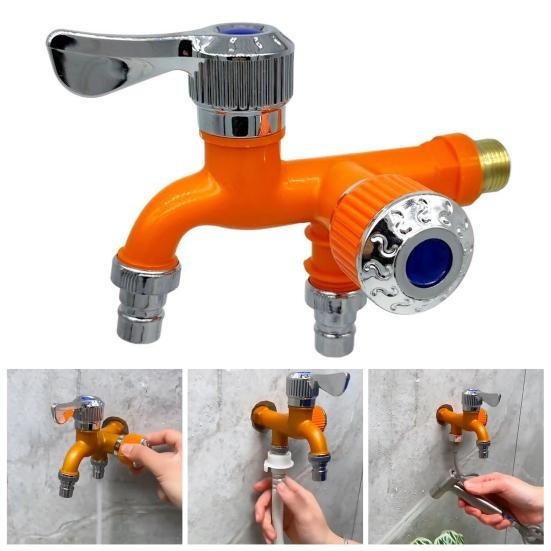 Keran Kran Double Ganda Cabang Shower Taman Selang ABS Kran Air Plastik Kamar Mandi Toilet WC Mesin Cuci 1/2 Inch Keran Cabang engkol Dua Arah water tab Extension Faucet