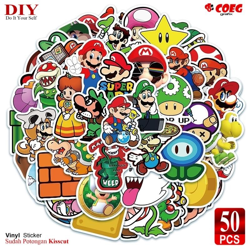 

50PCS Stiker Kartun Anime Super Mario CG57 - Kualitas Tinggi, Vinyl Anti Air untuk Buku, Journal, Koper, Casing HP, Tablet, Laptop, Helm, Motor, Botol