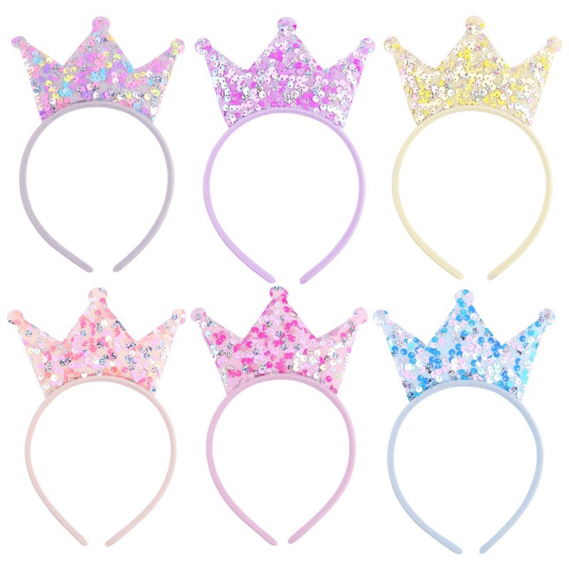 

Children's Princess Crown HairBand Sweet Double Sided Sequin Crown Hair Card Birthday Little Girl Gift Jewelry Glitter Hair Hoop