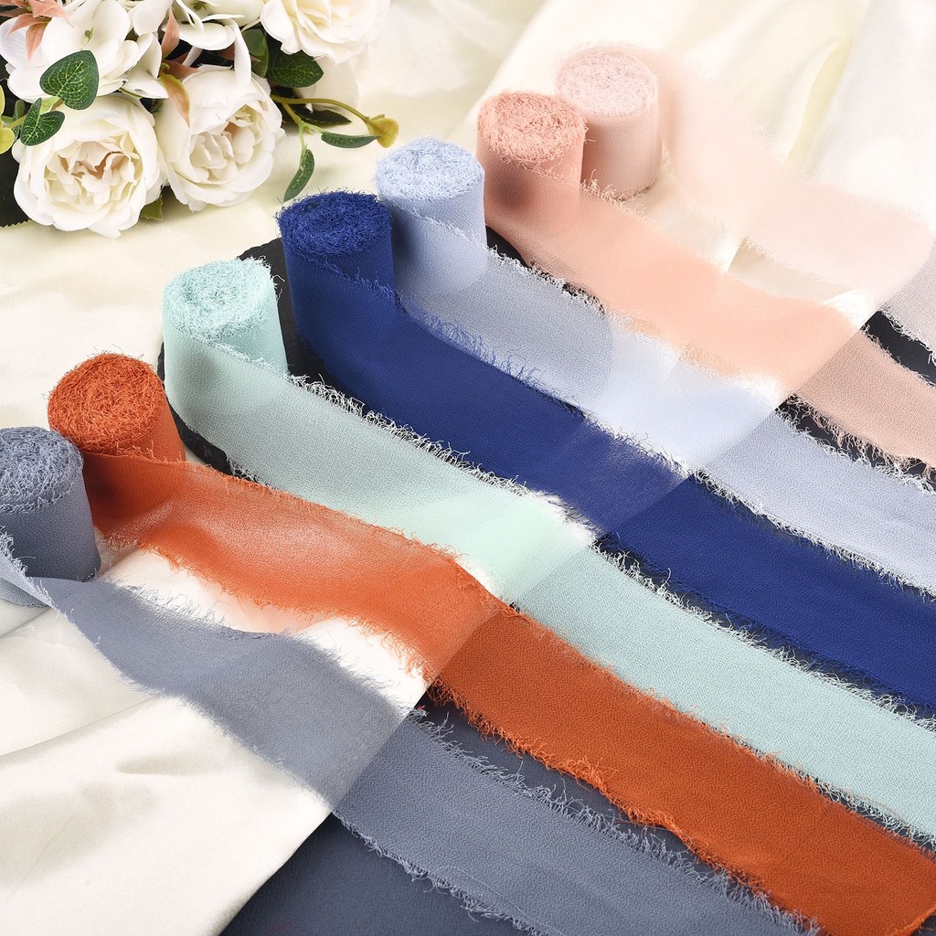 

5M/Roll Handmade Frayed Edged Satin Chiffon Silk Ribbon For Wedding Invitation Wrapping Bouquets Birthday Party Decoration Gifts