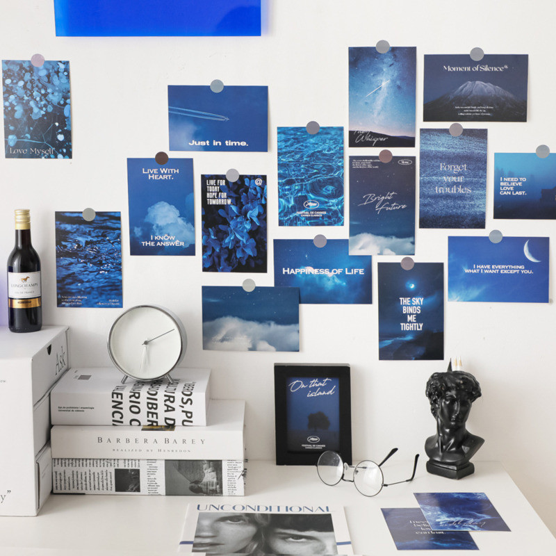 

Ins Fantastic Dark Blue Scenery Decorative Card Art Aesthetic Card Background Wall Photo Props Postcard 30 Sheets Free Sticker