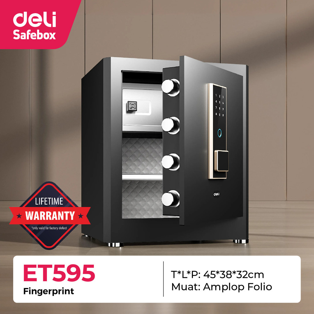 

BRANKAS DIGITAL DELI ET-595 FOUR LOCK & FINGGER SCAN / SECURITY SAFE DEPOSIT BOX / ELEKTRIK CASH BOX