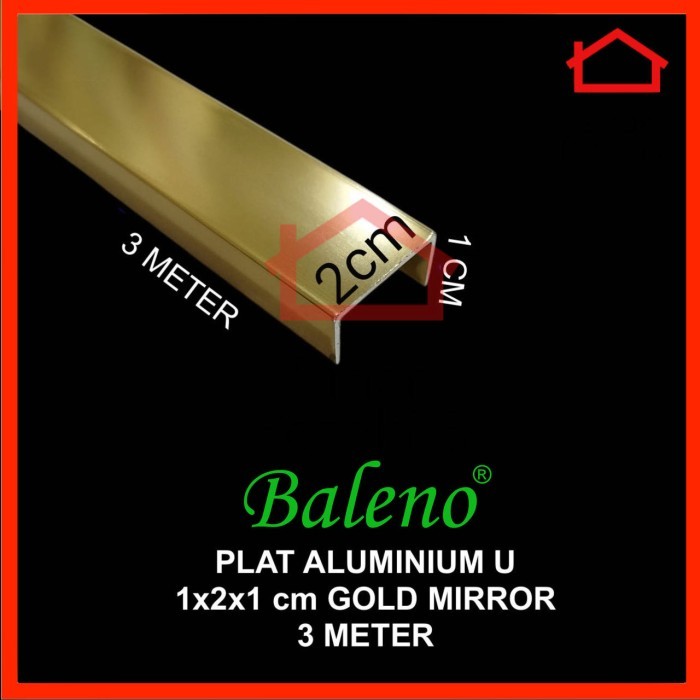 Plat Aluminium List U Gold Mirror 10 x 20 x 10 mm / 1 x 2 x 1 cm Emas Lis Edging Interior Dekorasi D
