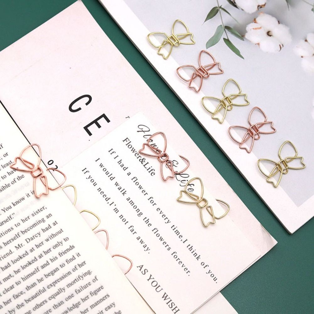 

10PCS Special-shaped Bowknot Paper Clips Stationery Metal Gold Paper Clamps Creative Bookmark Clip Office/School