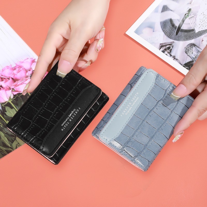 SMP Dompet Lipat Kecil Dompet Wanita Model Kancing Motif Polos Simpel & Elegant