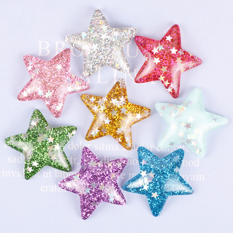 

10pcs 32mm Resin Colorful Glitter Star Flat Back Embellishments Resin Charms for Jewelry Scrapbooking Accessories Craft Supplies