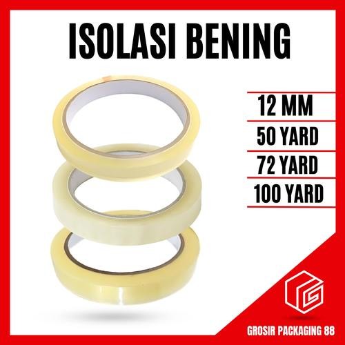 

Lakban Bening Isolasi 1/2 0,5 inch inci 12MM 12 MM 50 60 72 90 100 yard OPP Plakban ATK Tape Perekat Kuat Solatip Online Shop