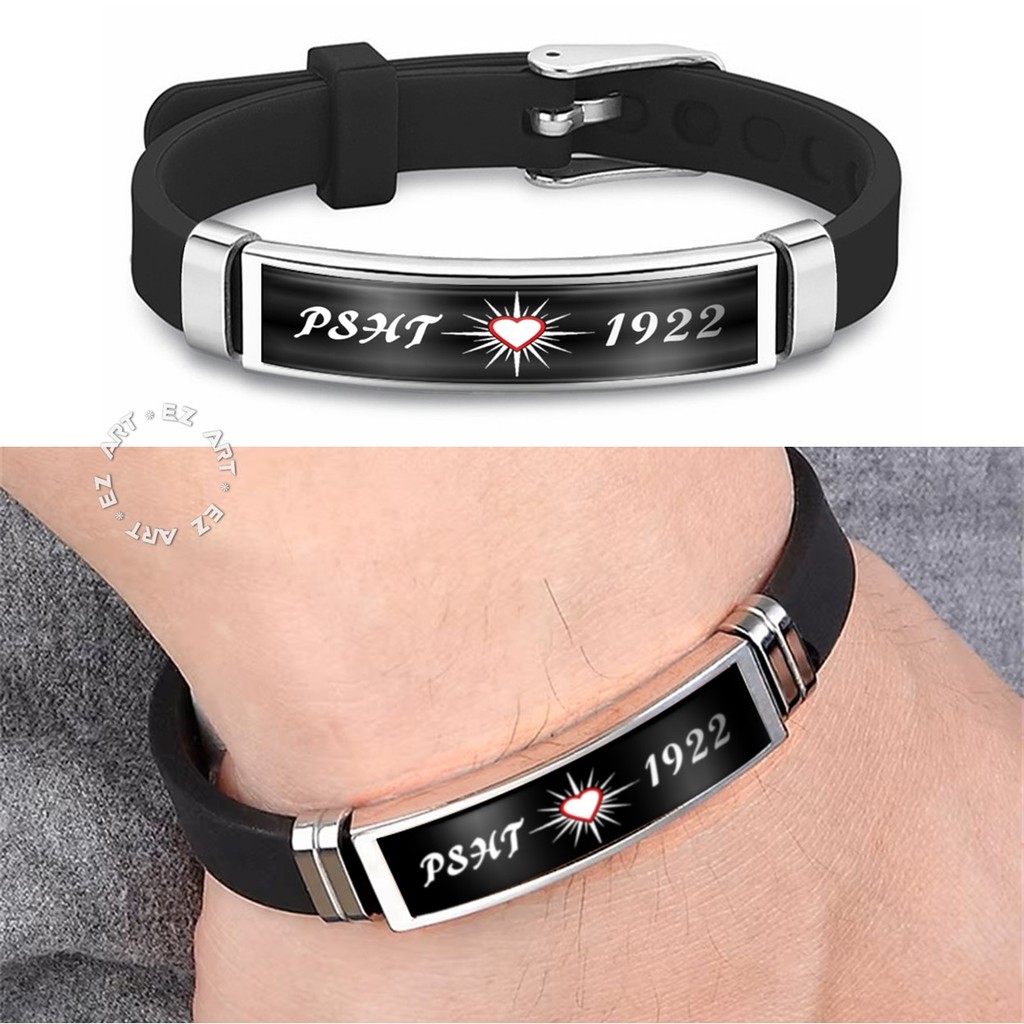 Gelang PSHT Pendekar Silat SH Terate Rubber Silicone Bahan Karet Silikon Plat Stainless Steel Epoxy 