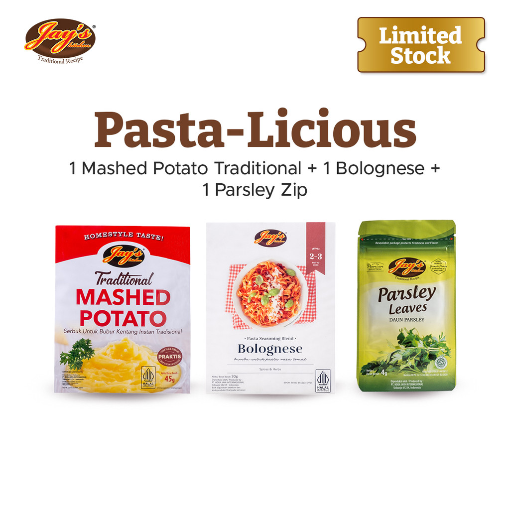 

Jay's ⁠⁠Bundle Pastalicious | Bumbu Pasta | Mashed Potato + Bolognese + Parsley Leaves