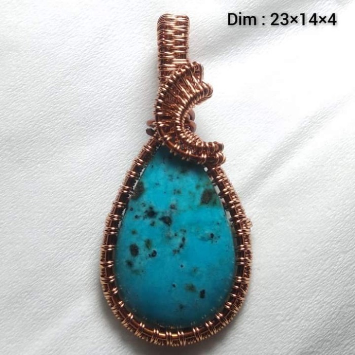 Liontin Batu Akik Natural Pirus Persia Iran Biru Fancy Motif Antik 4