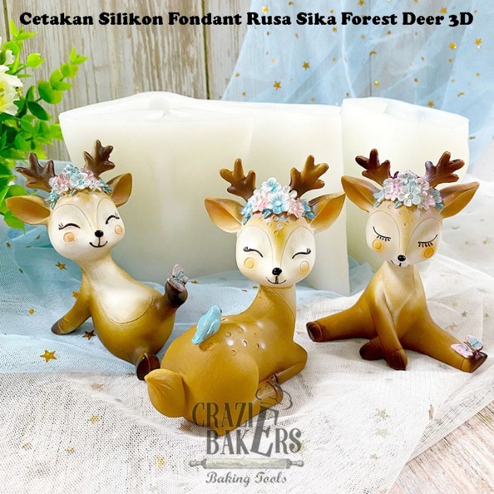 Cetakan Silikon Fondant Rusa Sika Forest Deer 3D - 1