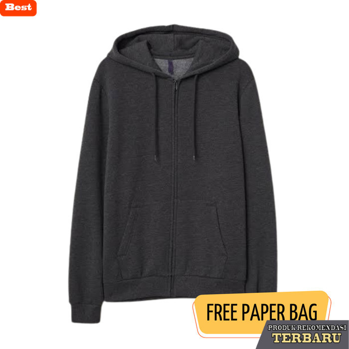 hoodie pria keren Zipper Hoodie Jaket HnM Polos Basic Pria Wanita H&M Full Tag - Drakgrey, M