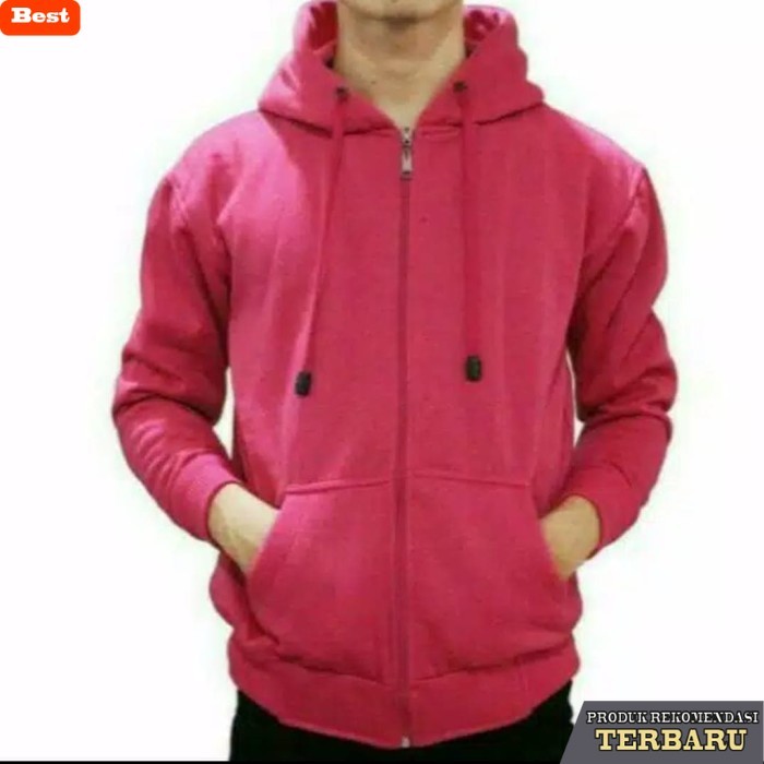 hoodie pria keren Terlaris Jaket Zipper Polos M/L Pink Fanta Pria Wanita Hoodie - Merah Muda, M