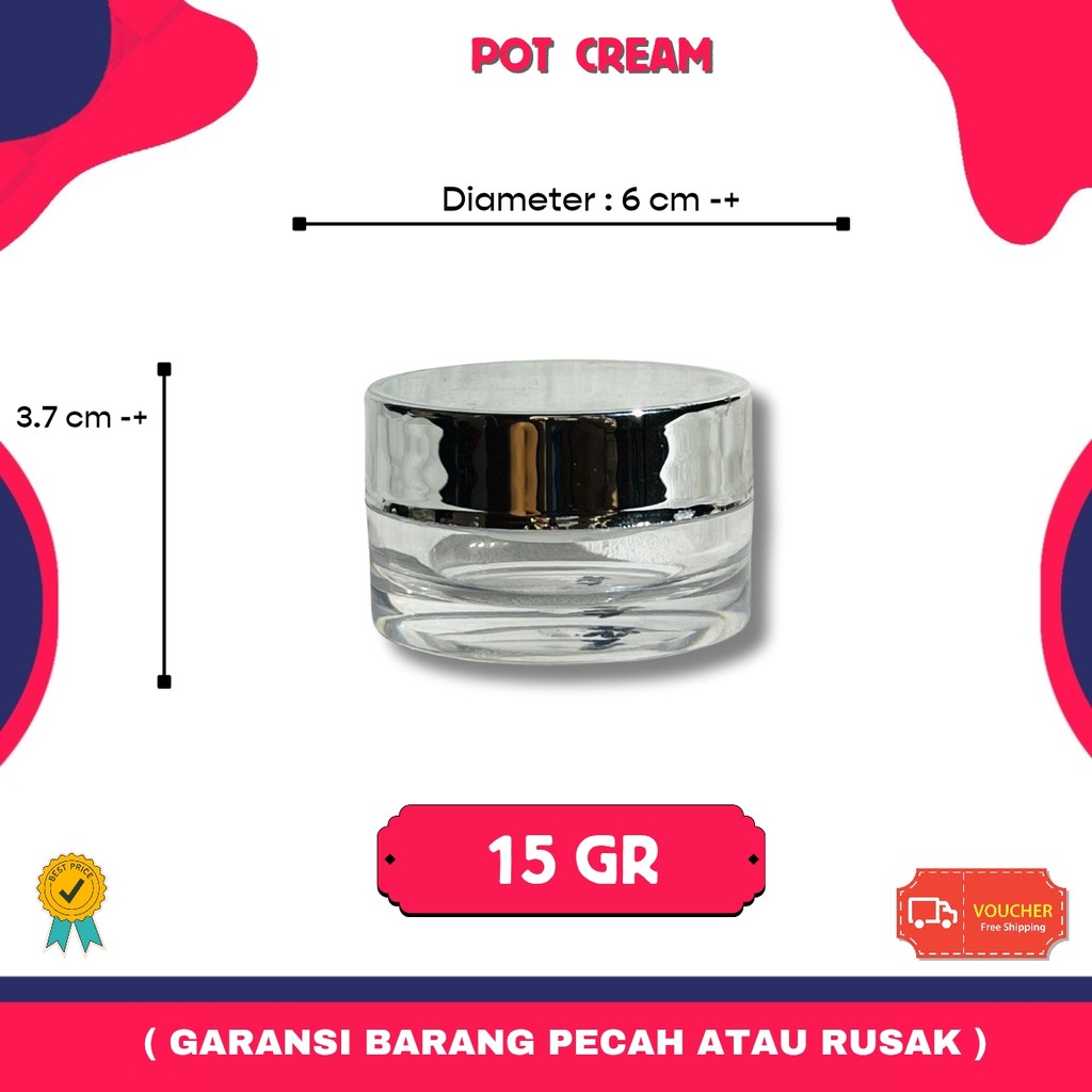 Pot Cream Acrylic Luxury 15gr Silver | Pot Cream Akrilik Kosmetik Skincare 15 gram