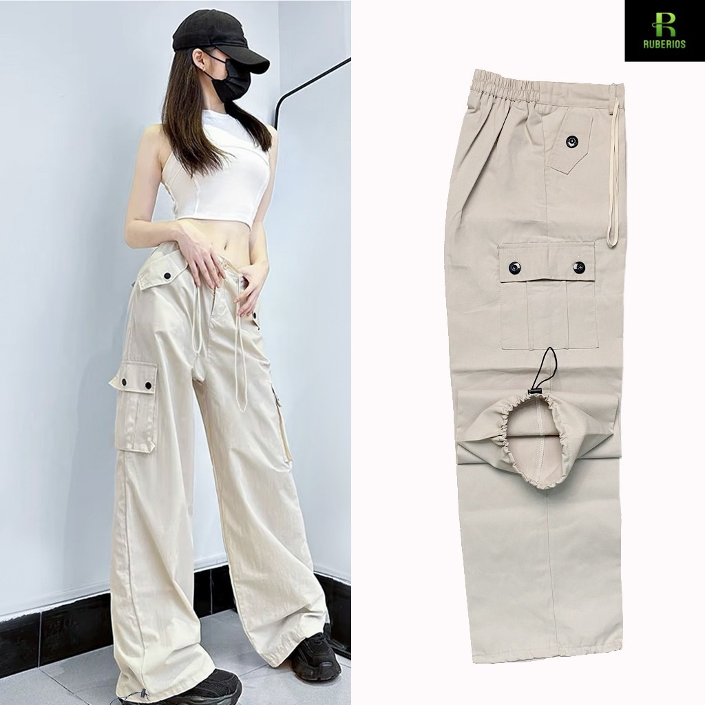 Celana Cargo Pant Serut Premium Kulot Highwaist Wanita Kekinian Casual Korean Style Kain Katun