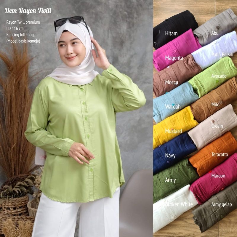 KEMEJA WANITA RAYON TWILL / Blouse Rayon Twill / Blouse Polos LD ±112cm.