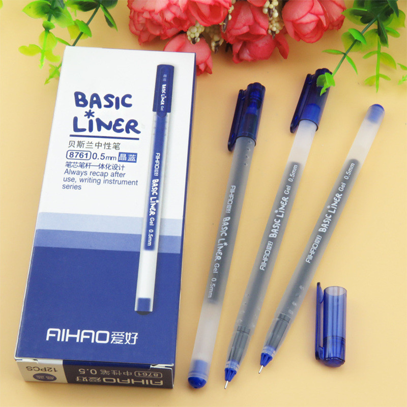 

12 pcs/box Basic liner roller ball pen for writing signature 0.5/0.35mm red black blue gel ink pens Office tools School supplies