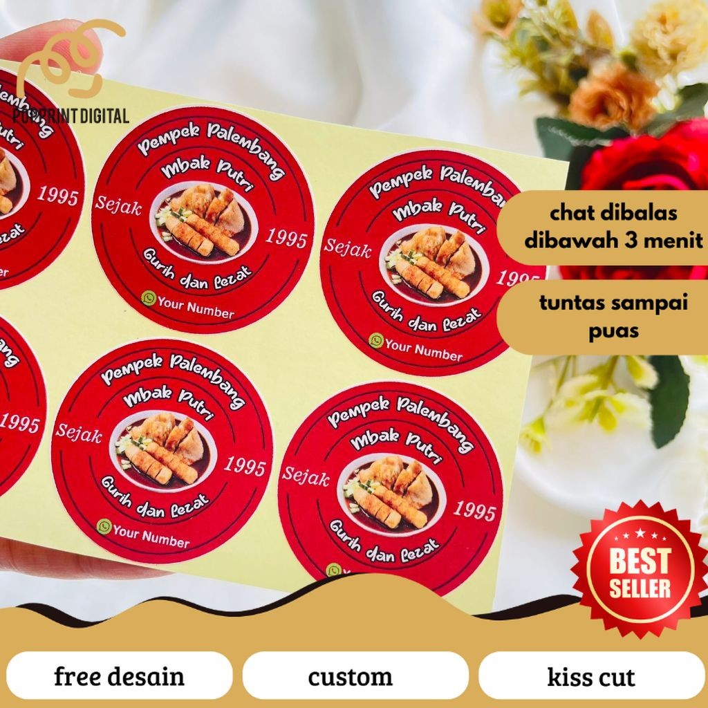 

PopPrints 9-15 Cetak Sticker Makanan Pempek Chromo Bulat Free Desain Cutting Kiss Cut Custom Murah