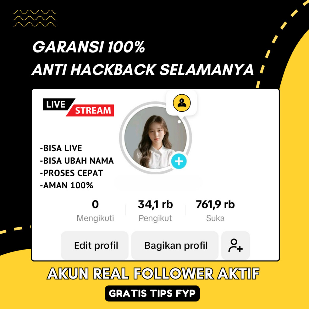Akun TikTok Follower 1k-10k Fyp Permanen Real Indo Followers Aktif Bisa Live Garansi 100%