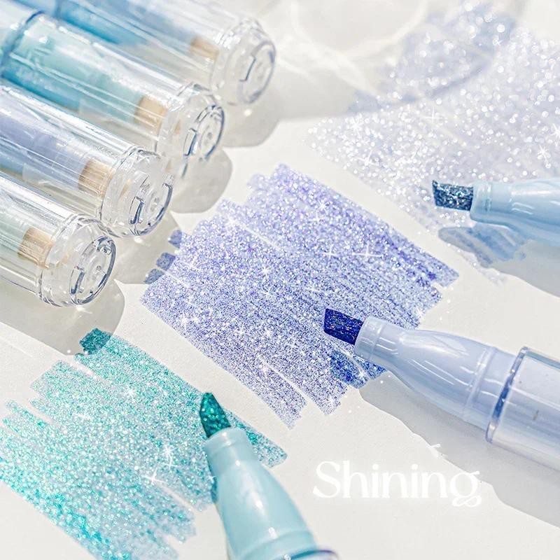 

4pcs Cute Glitter Marker Pens Highlighters Spot Liner Sketch Graffiti Marker Fluorescent Pastel Drawing Painting Art Markers