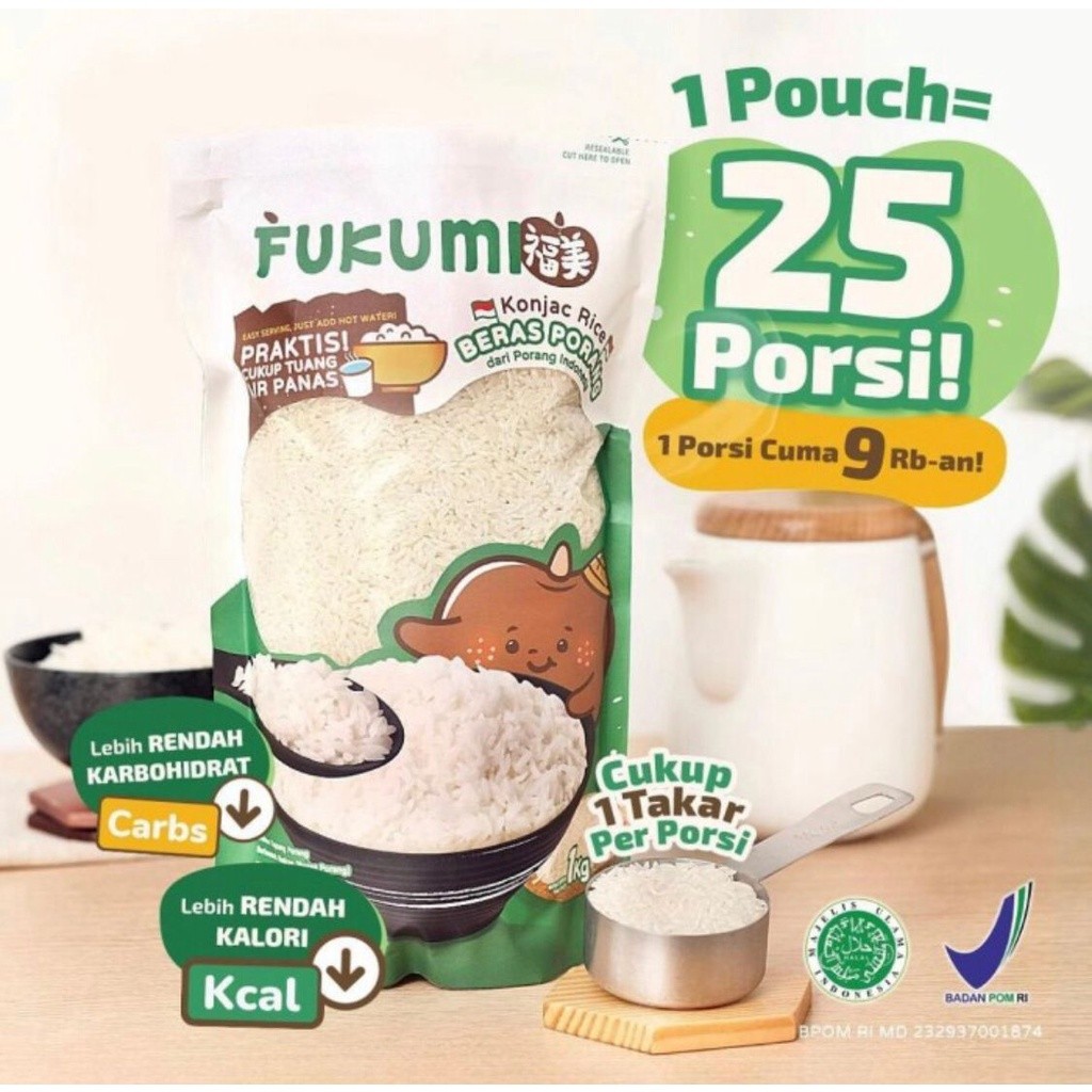 

[ORIGINAL KEMASAN PABRIK] FUKUMI BERAS PORANG 1kg /KEMASAN PRAKTIS/.exp 2026
