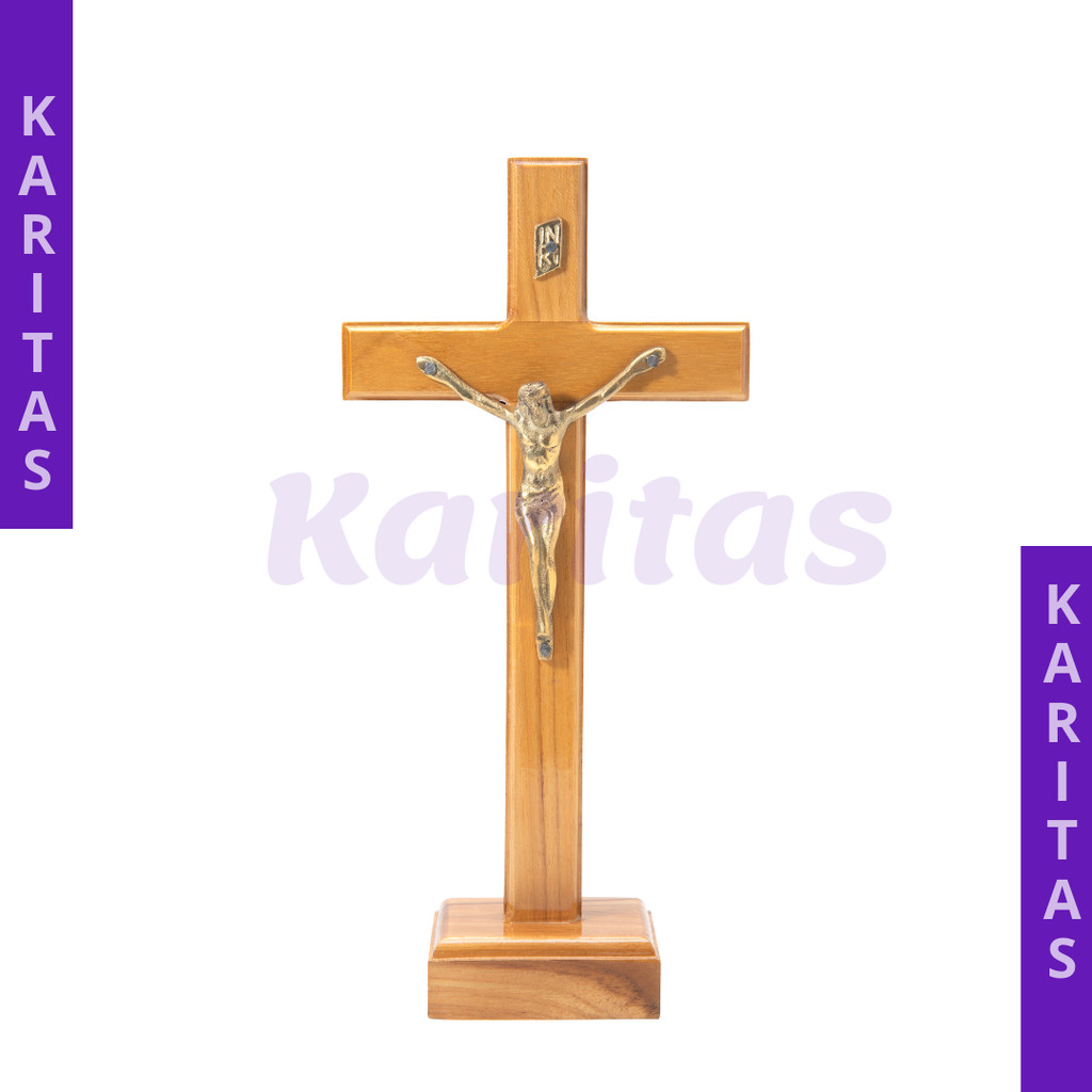 SALIB DUDUK KORPUS KUNINGAN 30 CM / SALIB MEJA / SALIB ALTAR KATOLIK / SALIB DUDUK BESAR